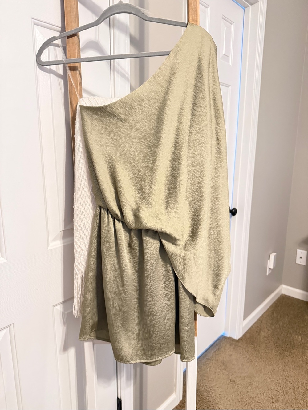 Tyche One-Shoulder Sage Green Mini Dress